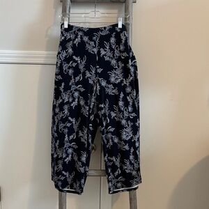 Floral Print Crop Palazzo Navy Pants